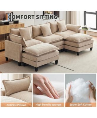 112" Modular Sectional Sofa, U-Shape Cloud Couch/Deep Seat/Armrest/Plush Corduroy Fabric, No Assembly Required, Space-Saving