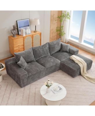 110'' Chenille Modular Convertible Deep Seat L Shaped Sectional Sofa with Ottomans