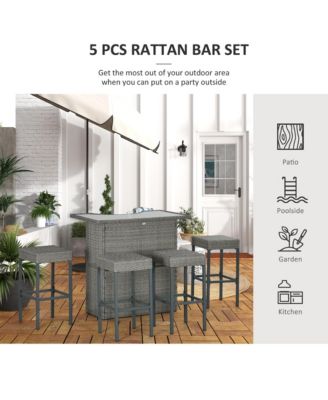 5 Piece Rattan Wicker High Top Outdoor Bar Table and Chairs Set