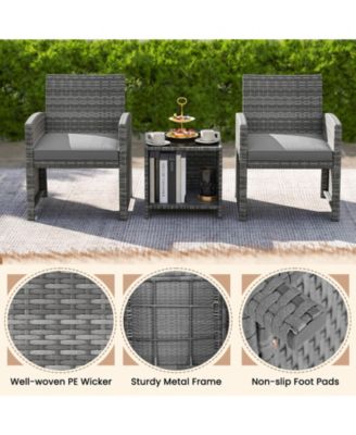 3 Pieces Patio Furniture Set PE Rattan Chairs Set w/ Storage Coffee Table