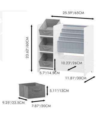 Wooden Bookshelf, 4 Tier Kids Book Display Unit with 3 Collapsible Fabric Drawers, Toy Storage Organizer for Playroom and Nursery