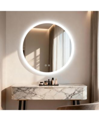 32" Round Led Bathroom Mirror with Lights Wall-Mounted Vanity Mirror
