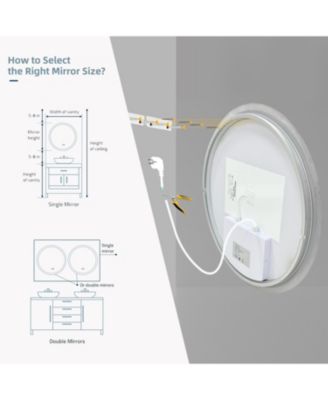 32" Round Led Bathroom Mirror with Lights Wall-Mounted Vanity Mirror