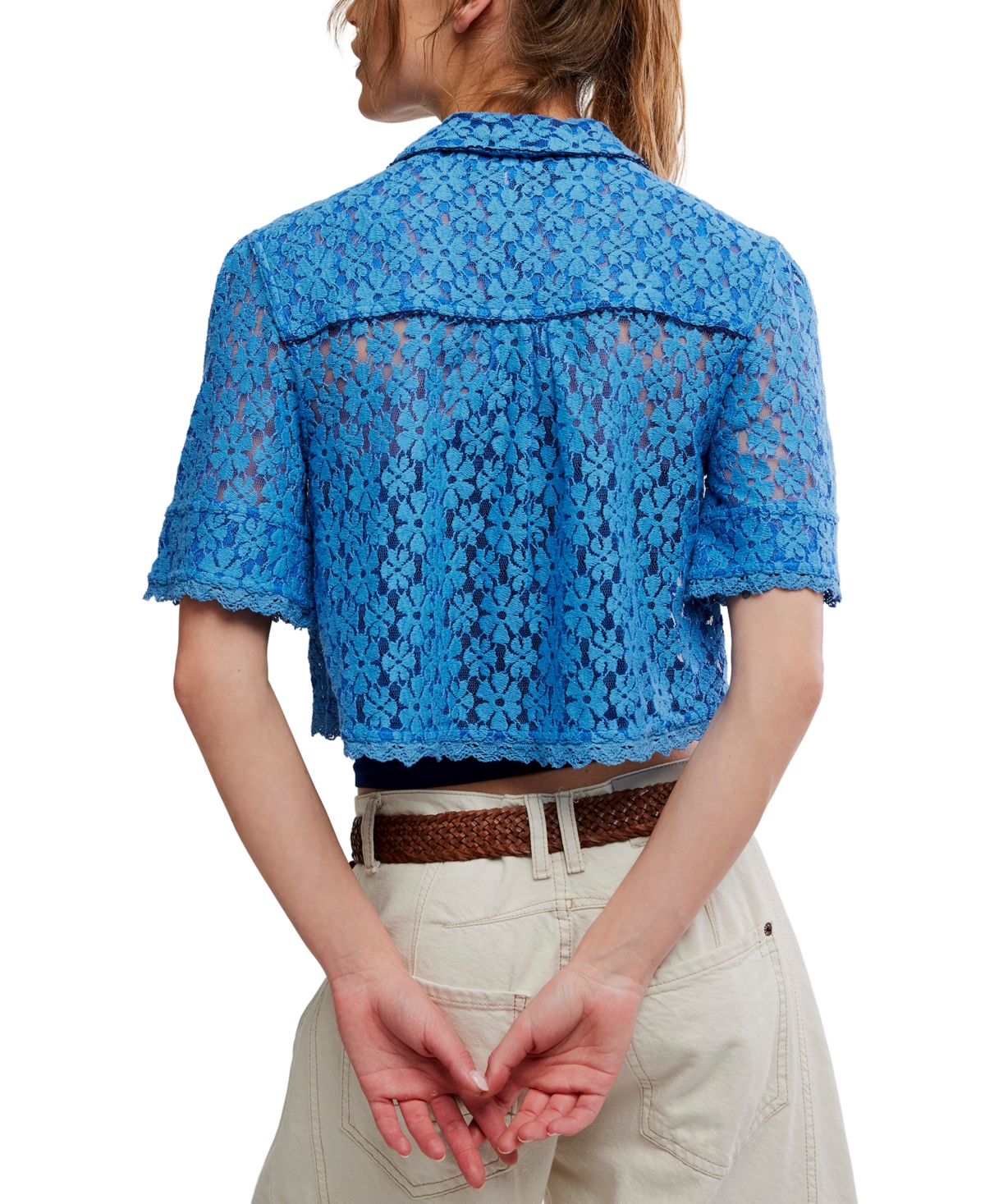 Free People Women's Mannie Lace Button Down Collared Top