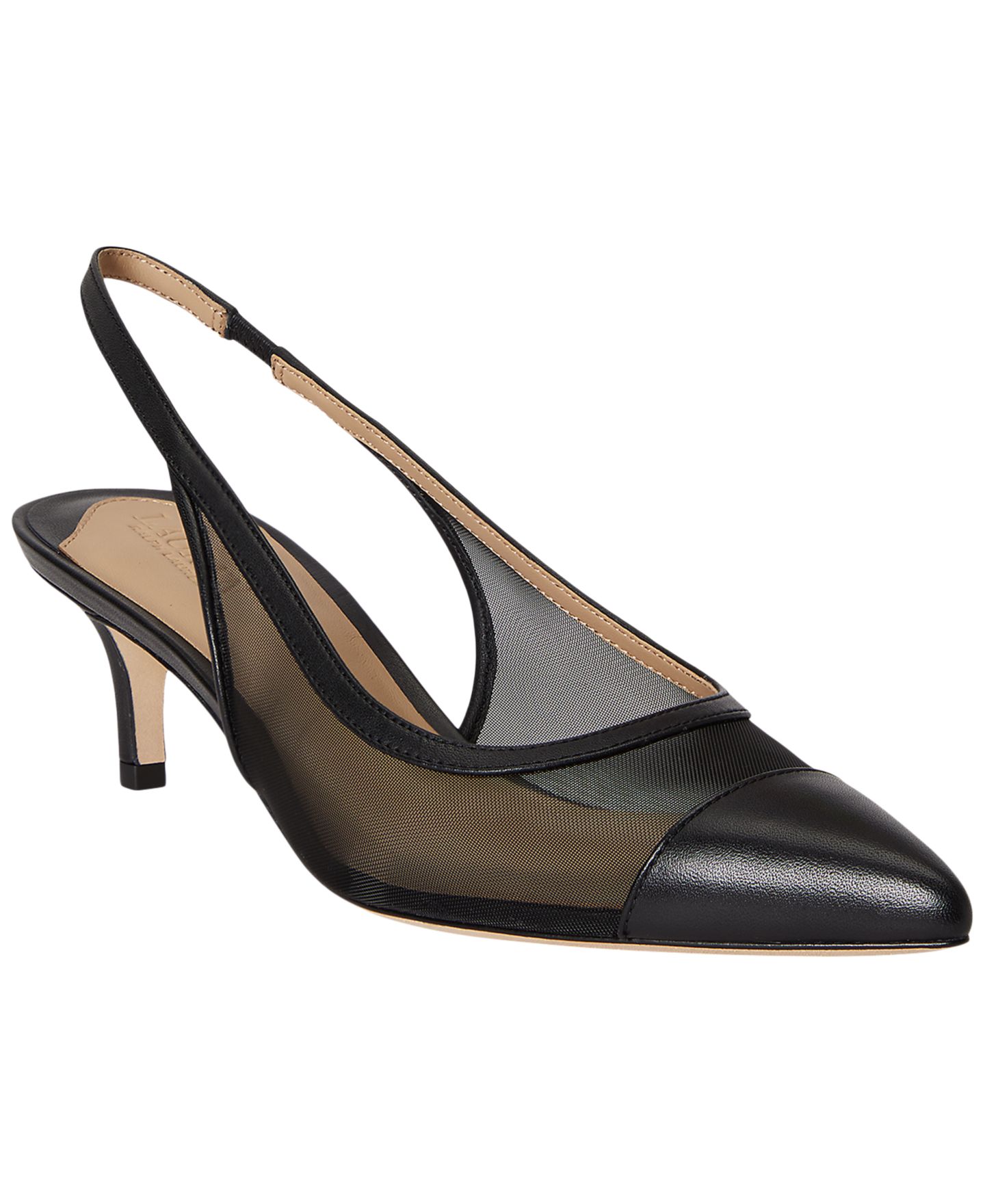 Женские туфли Lauren Ralph Lauren Lolah Mesh and Nappa Slingback Pumps, цвет: Чёрный — фото 1
