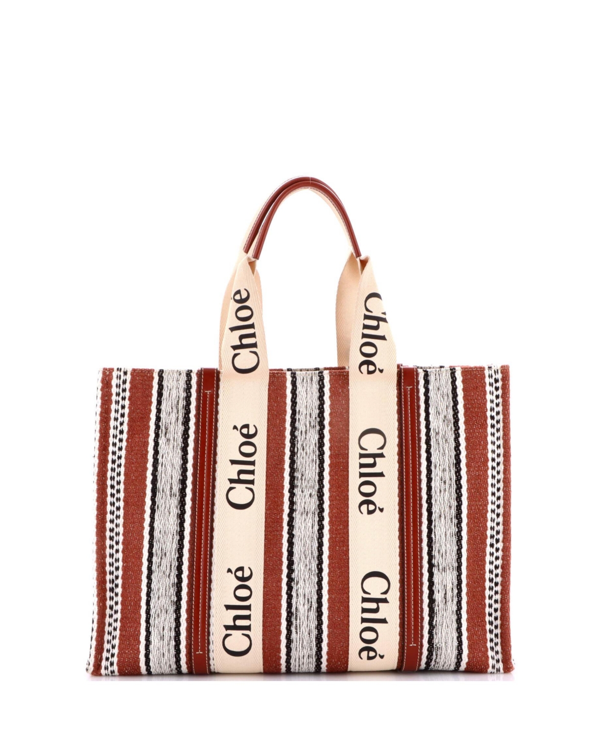 Pre-Owned Chloe Large Woody Tote Striped Linen