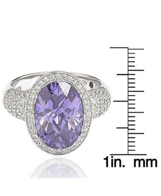 Suzy Levian Sterling Silver Cubic Zirconia Checkered Oval Cut Pave Ring