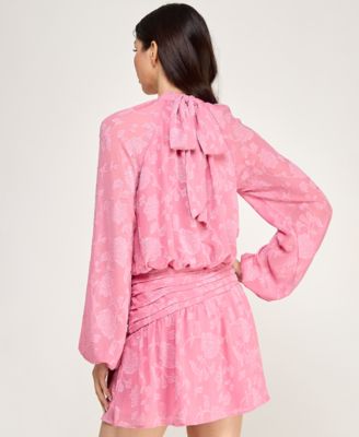 Juniors' Floral Pleated Mock Neck Dress