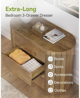 Large Nightstand Set of 2, Oversized Night Stand with 3 Drawers, Slatted Side Design Wood Nightstand, 35" Wide End Tables, Modern Dresser