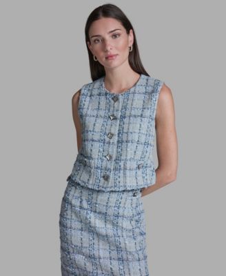 Women's Button-Front Cropped Tweed Vest