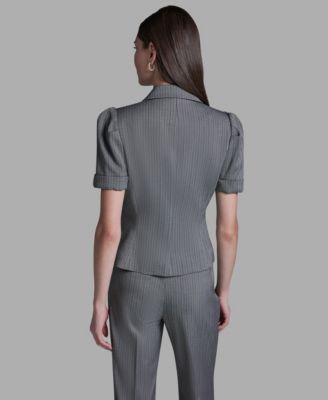 Women's Short-Sleeve Single Button Stripe Jacket