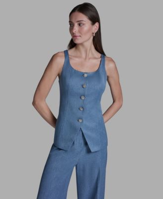 Women's Scoop Neck Front Button Denim Vest