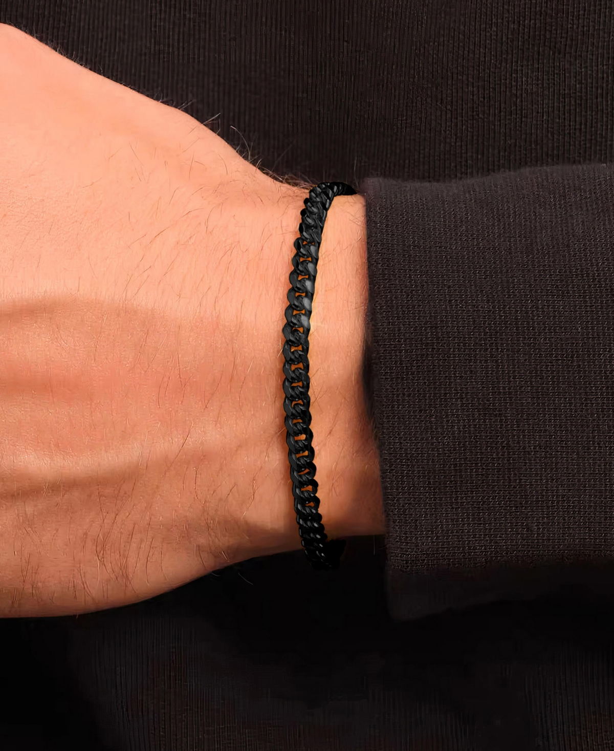 Rhona Sutton Men's Stainless Steel Black Plated Curb Chain Bracelet
