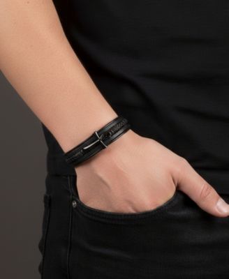 Men's Crux Noir Leather & Stainless Steel Bracelet