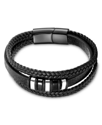 Men's Valente Cuff Leather Bracelet in Stainless Steel