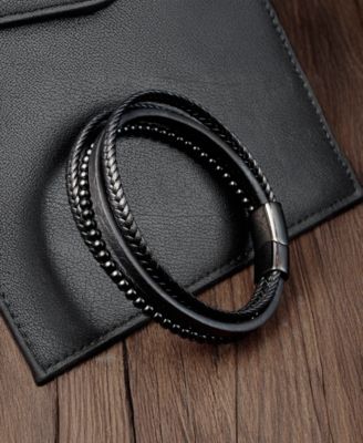 Men's Dominus Leather & Stainless Steel Bracelet