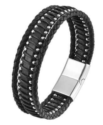 Men's Fortis Leather & Stainless Steel Bracelet