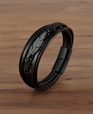 Men's Leather Bracelet in Stainless Steel