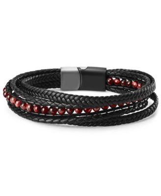 Men's Vero Leather Bracelet in Stainless Steel