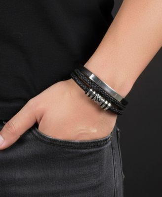 Men's Aegis Leather & Stainless Steel Bracelet