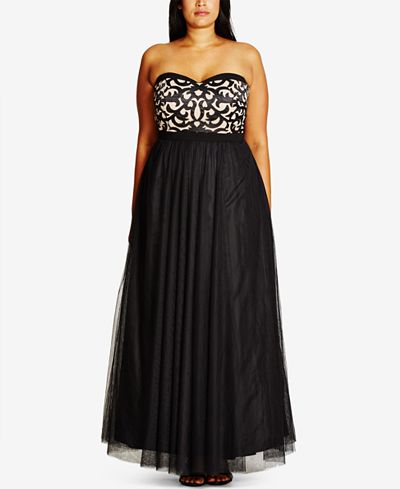 City Chic Plus Size Lace Strapless Gown