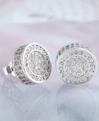 Men's Halo Iced Earrings in 14k White Gold Plated Sterling Silver