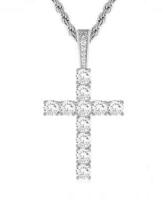 Men's Cross Pendant Necklace in 14k White Gold Plated Sterling Silver