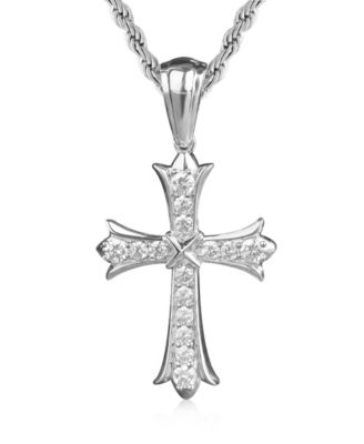 Men's Cross Pendant Necklace in 14k White Gold Plated
