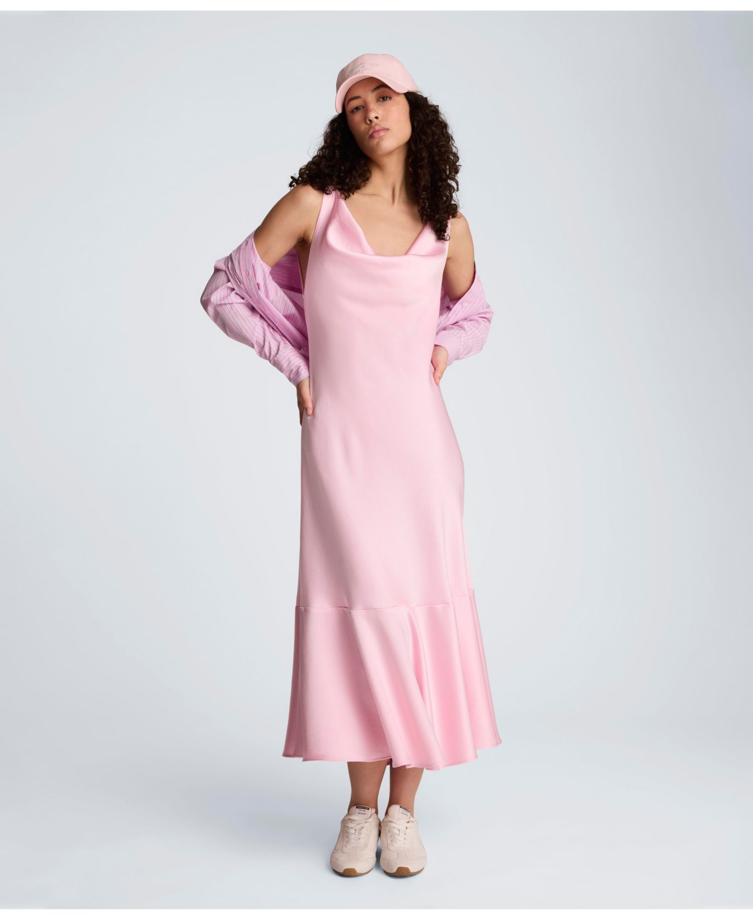 Women's Asymmetrical Hem Cowl Neck Slip Dress
