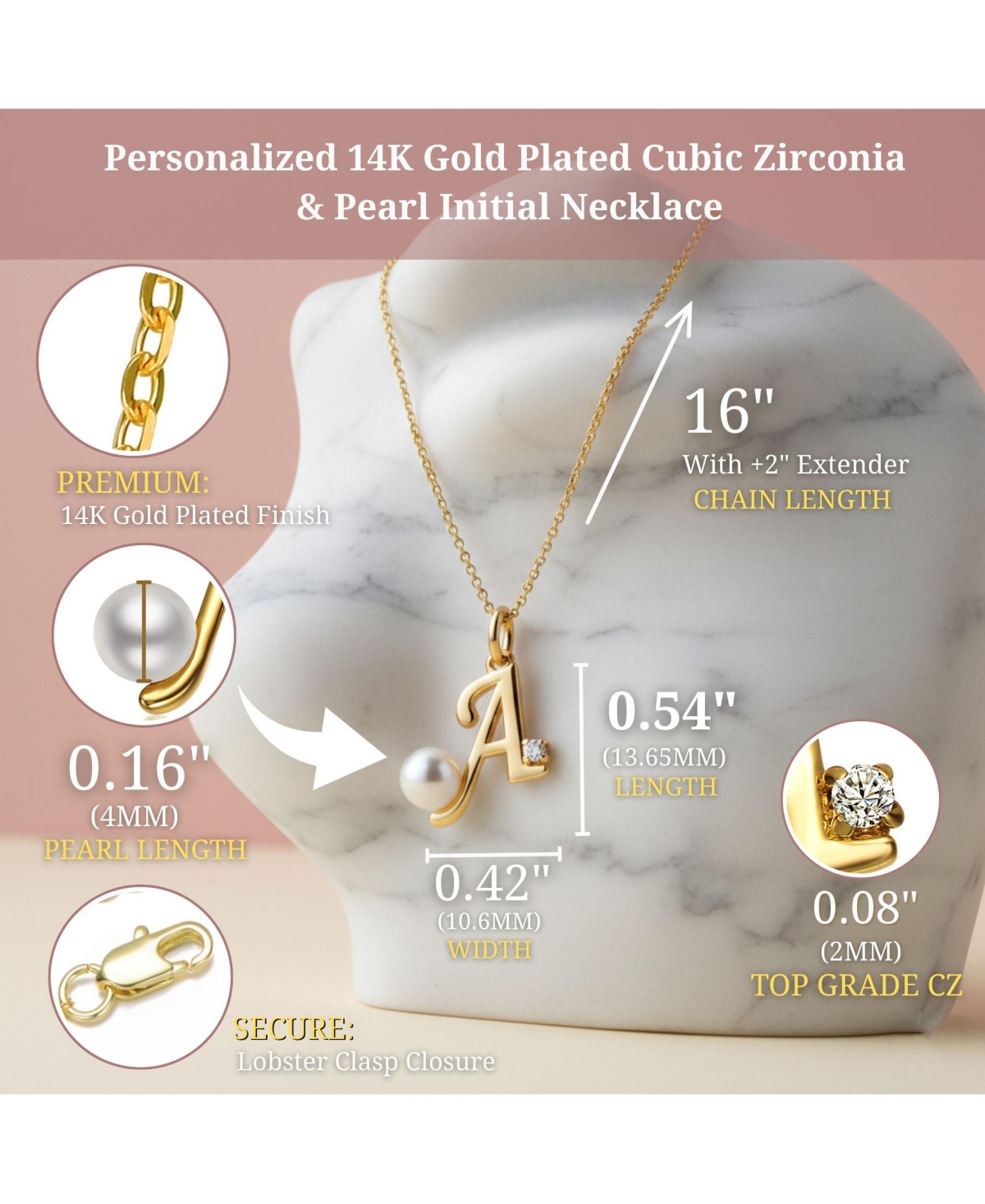 GiGiGirl Kids/Teens Personalized 14K Gold Plated Initial Pearl Pendant Necklace