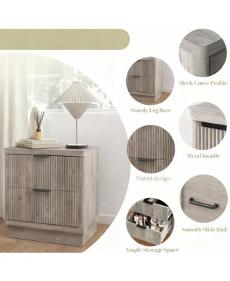Elegant Fluted 2-Drawer Nightstand for Bedroom or Living Room
