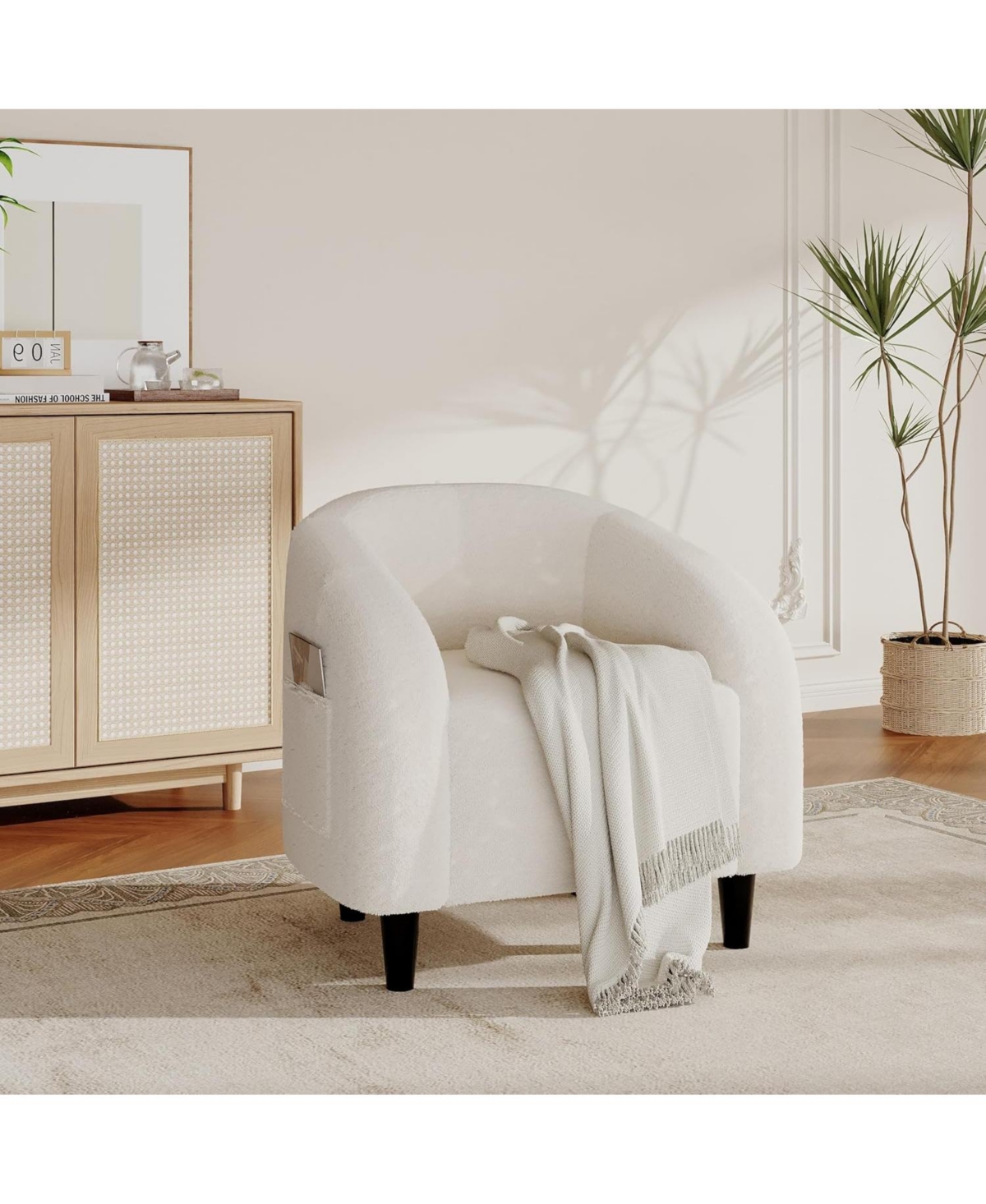 Gaomon Chair Living Room Chairs Boucle Barrel Chairs Round Armchairs for Bedroom Waiting Room Office Reception Chairs