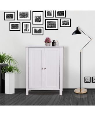 Bathroom Floor Storage Cabinet, Wooden Storage Organizer with Double Door and Adjustable Shelf for Bathroom, Laundry