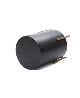 Black MDF Round Side Table, 21.8” Tall with Metal Stand & Storage