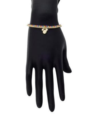 Mickey Mouse Cubic Zirconia and Multi Color Cord Mickey Charm Bolo Bracelet