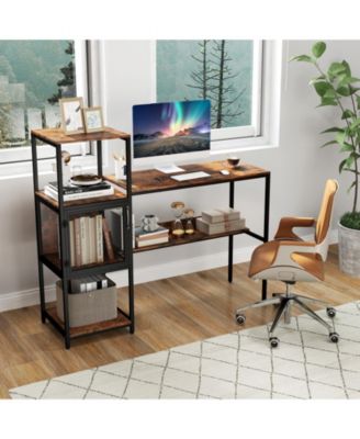 Computer Desk with Bookshelf, Storage Cabinet and Shelves, Home Office Workstation
