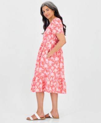 Petite Cotton Flutter-Sleeve Midi Dress
