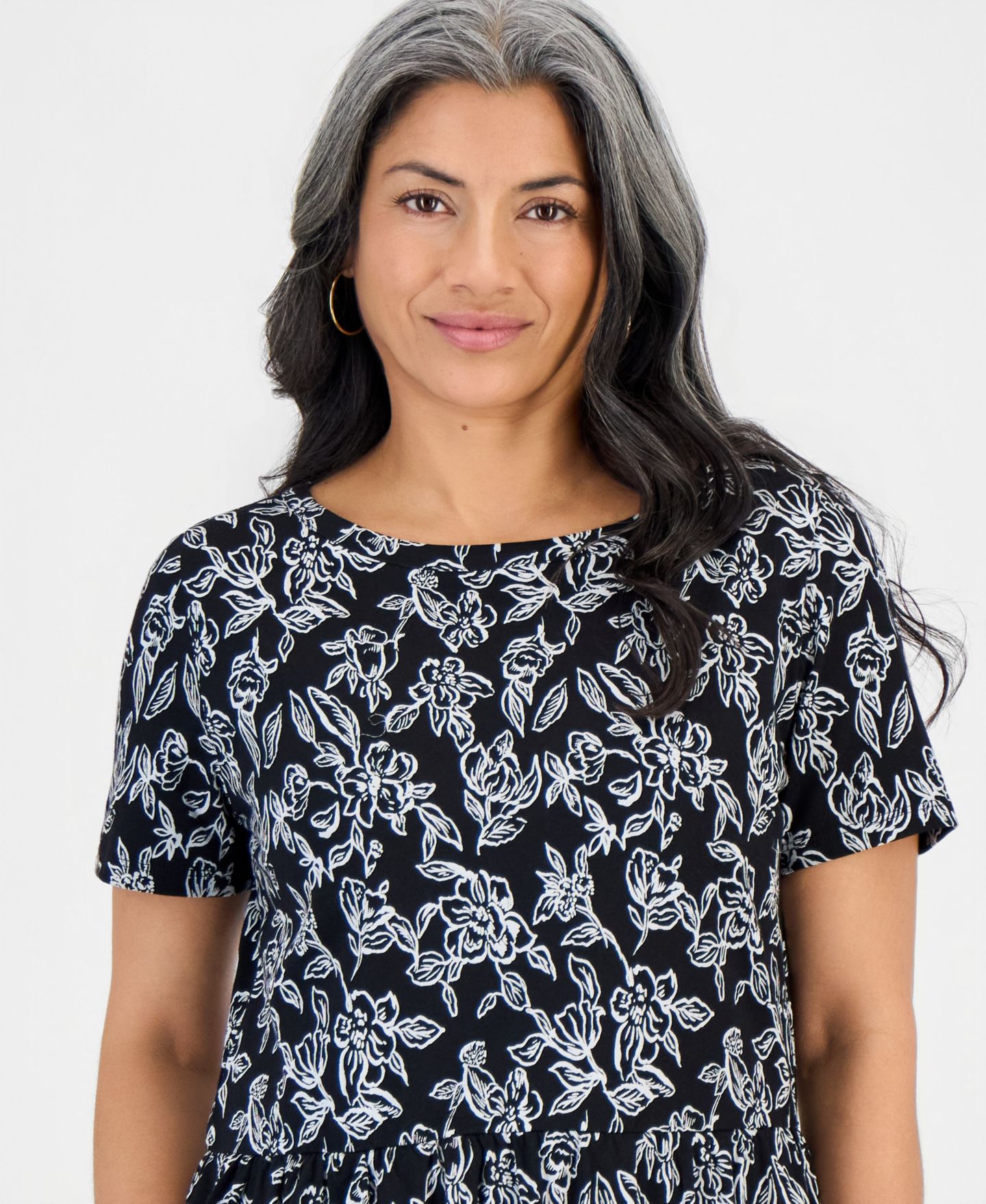 Женское платье Style & Co Petite Printed Short-Sleeve Tiered Knit, цвет: Bloom Deep — фото 2