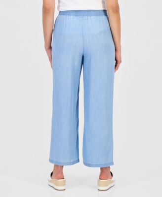 Petite Chambray Wide-Leg Pull-On Pants