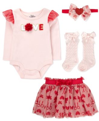 Valentine’s Day Bodysuit and Skirt, 4-Piece Set