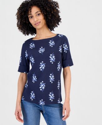 Petite Floral Knit Elbow-Sleeve Top