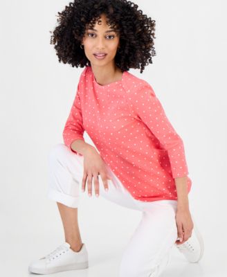 Petite Dianna Dot Envelope-Shoulder Long-Sleeve T-Shirt