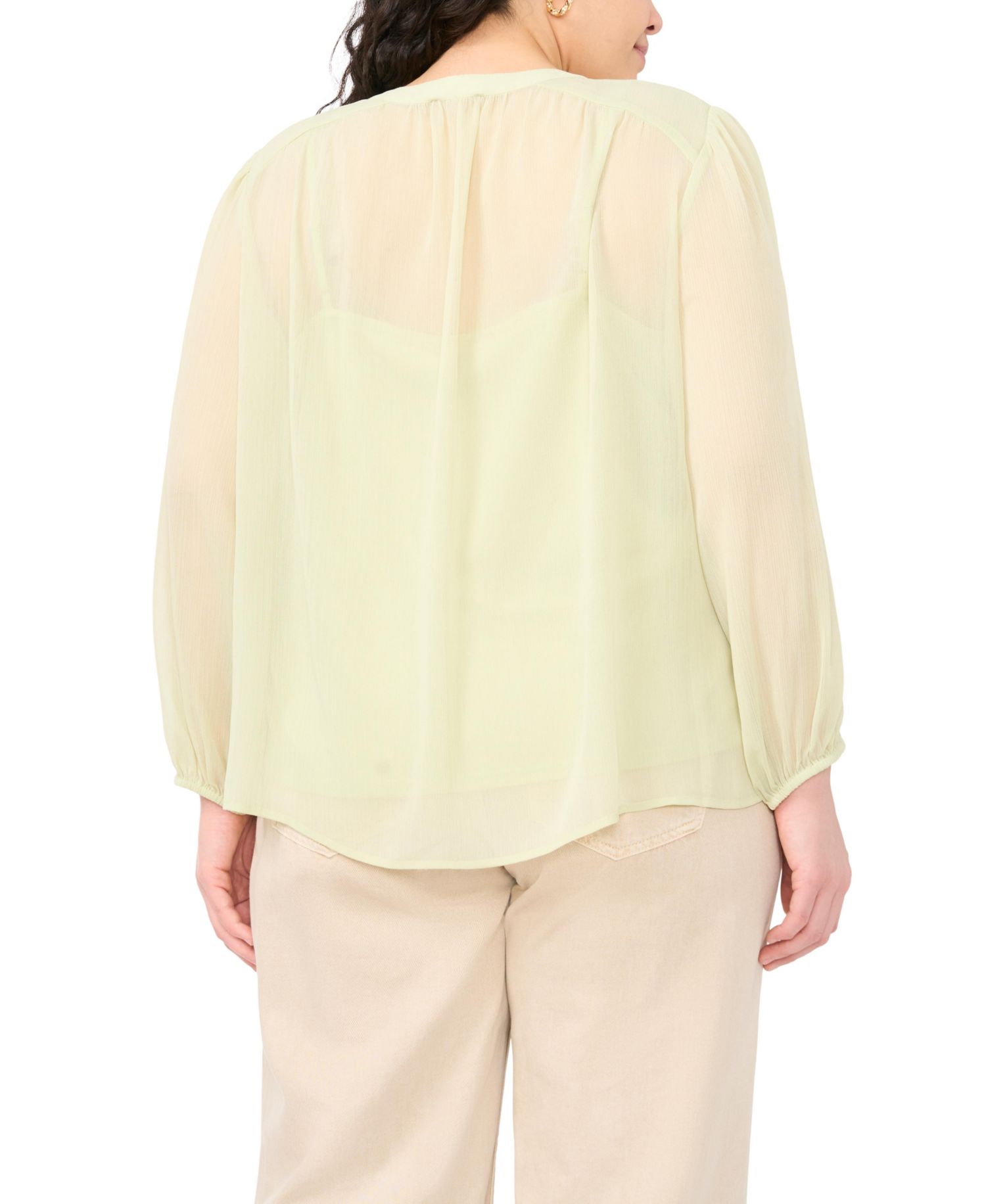 Plus Size Half Placket Shirred Yoke Blouse