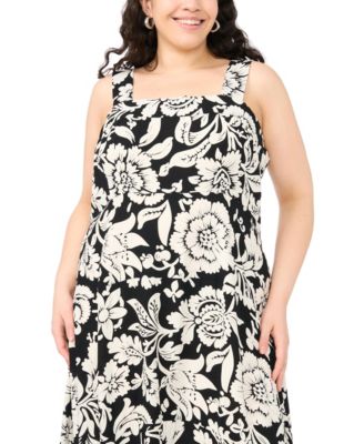 Plus Size Printed Square-Neck Smocked-Back Sleeveless Maxi Dress