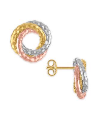 Stud Earrings in 10k Tricolor Gold
