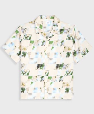 Men's Floral Print-Blocked Camp Shirt