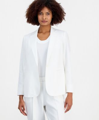 Women's One-Button Notched-Collar Linen-Blend Blazer
