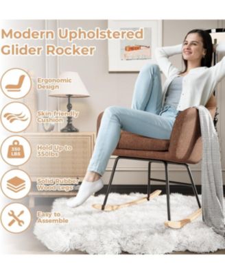 Rocking Chair Nursery, Teddy Baby Nursery Rocking Chairs, Glider Chair with Armrests and Upholstered Pad, Bedroom Rocker Chair for Baby & Kids