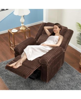 Corduroy Recliner Chair, Manual Recliner Sofa with Handle, Pillow Top Arms, Thick Padding, Side Pocket, 330Lbs Capacity