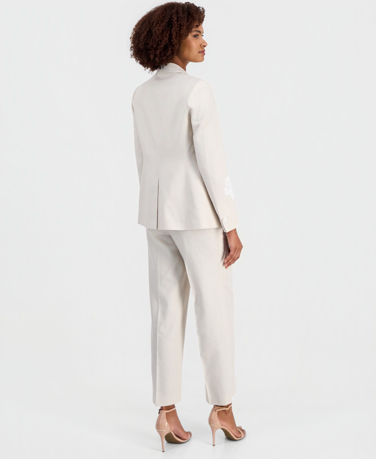 Women's Linen-Blend One-Button Embroidered Blazer